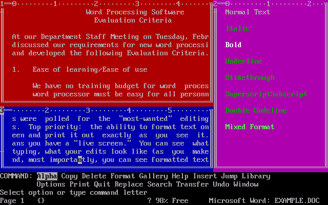 Microsoft Word 1.15 for DOS - Text